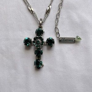 Mariana Cross Necklace with Emerald Green Swarovski Crystals